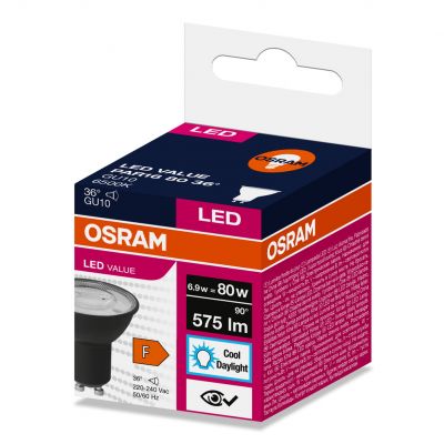 LED VALUE PAR16 80 36 6,9W 865 230V GU10 BK LEDVANCE (4058075766570)