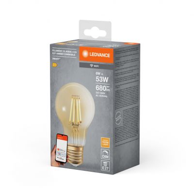 Żarówka LED E27 A60 6W = 53W 2400K Ciepła 680lm 300° Filament SMART+ WIFI Ściemnialna 4058075610521 LEDVANCE (4058075610521)