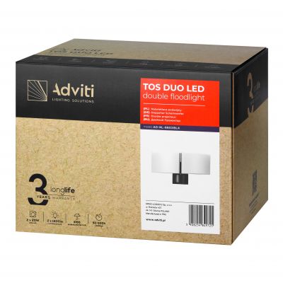 TOS DUO LED 2x20W podwójny naświetlacz ogrodowy 2x1600lm IP65 4000K, PC czarny AD-NL-6603BL4 ORNO (AD-NL-6603BL4)