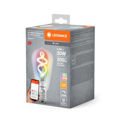 Żarówka LED E27 ST64 4,5W = 30W 2700K Ciepła RGB 300lm 300° Filament SMART+ WIFI Ściemnialna 4058075609914 LEDVANCE (4058075609914)