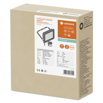 Naświetlacz LED FLOOD COMPACT SENSOR V 50W 840 SYM 100 BK 4058075575325 LEDVANCE (4058075575325)