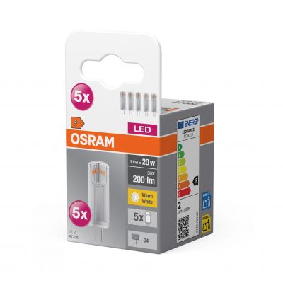 Żarówka LED 5szt. Kapsułka G4 1,8W=20W 200lm ciepła biel 12V 320st BASE OSRAM (4058075758025)