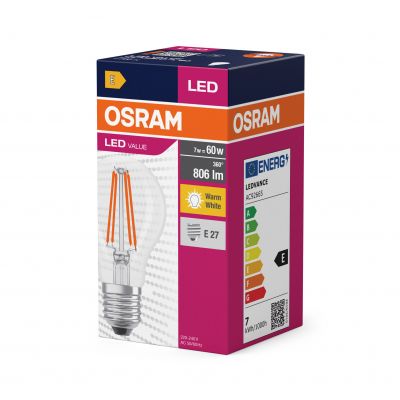 Żarówka LED E27 7W VALUE FILAMENT 7W/827 CLA60 806lm (odpowiednik 60W) 4058075819658 LEDVANCE (4058075819658)