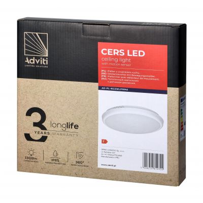 CERS LED 16W, plafon z mikrofalowym czujnikiem ruchu, 1300lm, IP65, 4000K, poliwęglan mleczny, biały AD-PL-6113WLPMM4 ORNO (AD-PL-6113WLPMM4)