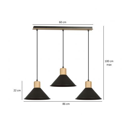 Emibig lampa wisząca ROWEN 3 BLACK E27 60W MAX 1044/3 (1044/3)