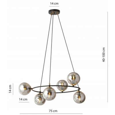 Lampa wisząca AZURA 6 BL GRAFIT E14 10W MAX LED 1294/6 EMIBIG (1294/6)