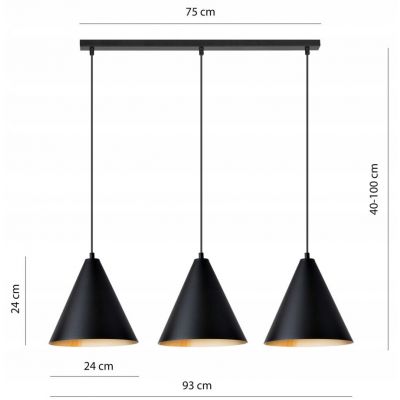 Emibig Lampa wisząca REBEL 3 BLACK/GOLD E27 15W MAX LED  1272/3 (1272/3)