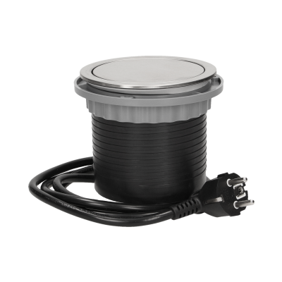 Gniazdo meblowe Ø10cm wysuwane z blatu z ładowarką USB i przewodem 1,5m, 3x2P+Z, 2xUSB (typ A, 2,1A), INOX OR-AE-1381 ORNO (OR-AE-1381)
