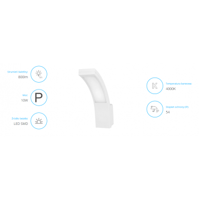 PIRYT LED 10W, oprawa ogrodowa 800lm, IP54, 4000K, biała AD-OP-6109WLPM4 ORNO (AD-OP-6109WLPM4)