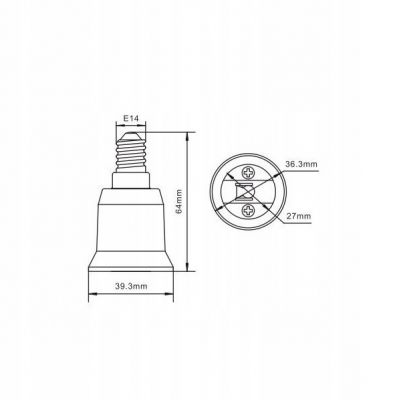 Przejściówka adapter gwintu żarówki E14-E27 ELCAN (P-E14-E27-B)