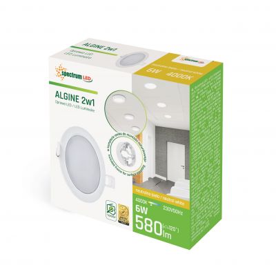 Oprawa ALGINE 2w1DOWNLIGHT 6W 580lm NW 230V 110st IP20 BIAŁY okrągła  SLI037027NW Spectrum Led (SLI037027NW)