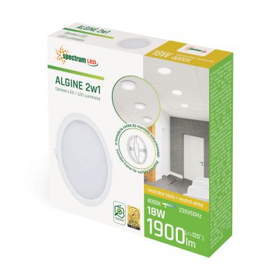 Oprawa ALGINE 2w1 DOWNLIGHT 18W 1900lm neutralna biel 230V 110st IP20 BIAŁY okrągła  SLI037029NW Spectrum Led (SLI037029NW)