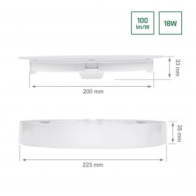 Oprawa lampa ALGINE ECO 2w1 natynkowa-podtynkowa DOWNLIGHT 18W ciepła biel 230V 110st IP20 IK06 223x35mm BIAŁY okrągła SLI037029WW_PW (SLI037029WW_PW)