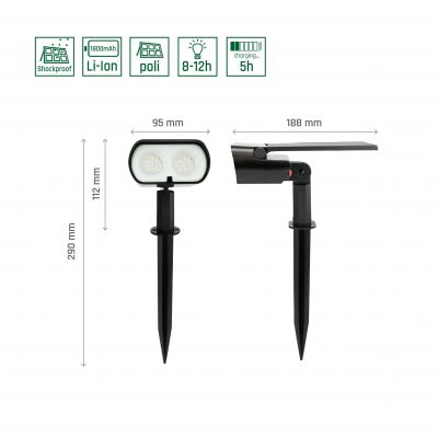 Lampa wbijana solarna ogrodowa OCULUS SOLARIS IP65 2W czarny + pilot (SLI049002)