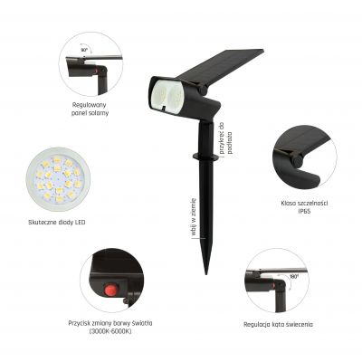 Lampa wbijana solarna ogrodowa OCULUS SOLARIS IP65 2W czarny + pilot (SLI049002)