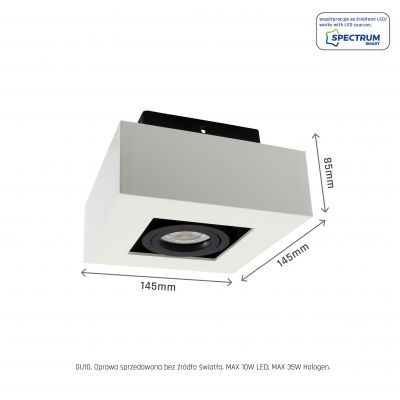 MIRORA GU10 NATYNKOWA GU10 250V IP20 145X145X85mm BIAŁY CZARNY kwadratowa ruchoma  SLIP005045 Spectrum Led (SLIP005045)