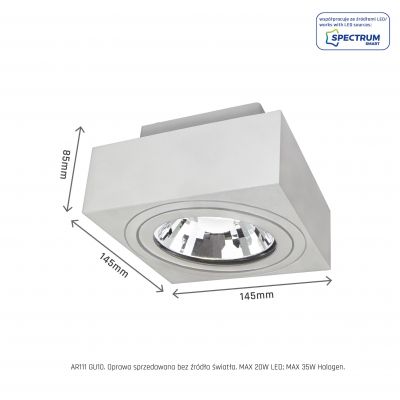 Oprawa sufitowa ruchoma natynkowa GU10 AR111 MIRORA AR111 250V IP20 145X145X85mm BIAŁY kwadratowa ruchoma  SLIP005047 Spectrum Led (SLIP005047)