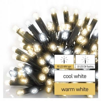 Lampki świąteczne łączone Profi łańcuch 100LED 10m ciepła biel+zimna biel miga czarny timer D2AN01 EMOS (D2AN01)