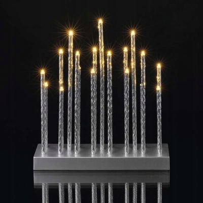 Świąteczny świecznik srebrny 19 LED 28 cm 3x AA ciepła biel IP20 timer EMOS (DCAW02)