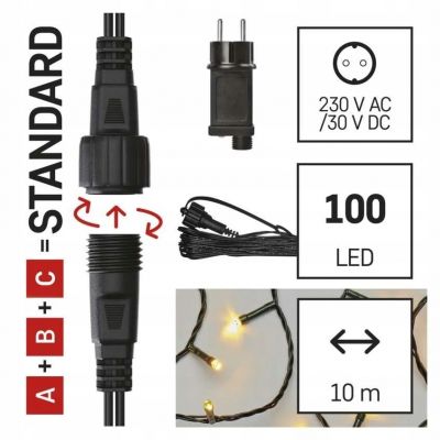 Lampki choinkowe Standard zestaw zasilacz + 100LED 10m ciepła biel IP44 timer EMOS EMOS (D1AW01)