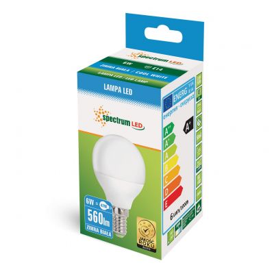 Żarówka LED KULKA E14 230V 6W 560lm 6000K zimna biel  WOJ+13023 Spectrum Led (WOJ+13023)