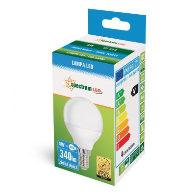 Żarówka LED KULKA E14 230V 4W 340lm 6000K zimna biel  WOJ+13031 Spectrum Led (WOJ+13031)