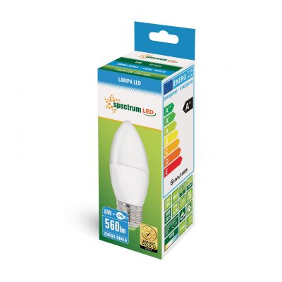 Żarówka LED ŚWIECOWA E27 230V 6W 560lm 6000K zimna biel  WOJ+13062 Spectrum Led (WOJ+13062)