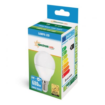 Żarówka LED KULKA E14 230V 8W 680lm 6000K zimna biel  WOJ+14217 Spectrum Led (WOJ+14217)