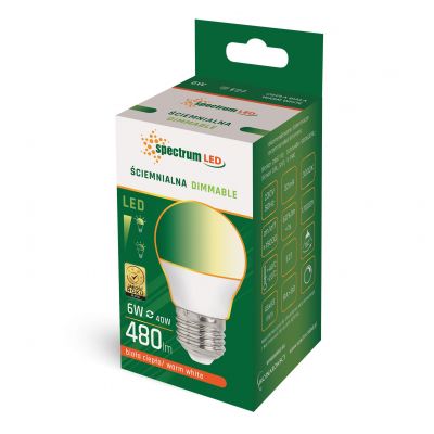 Żarówka LED KULKA E27 6W 3000K ciepła biel ściemnialna  WOJ+14378 Spectrum Led (WOJ+14378)