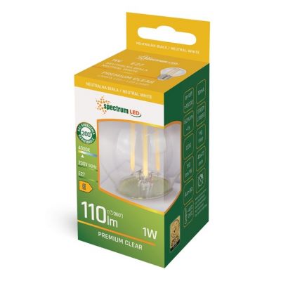 Żarówka LED kulka E-27 230V 1W COG neutralna biel SPECTRUM (WOJ+14582)