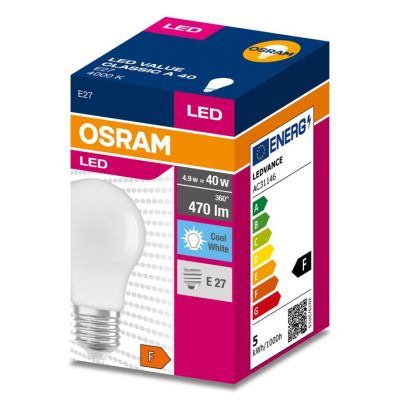 Żarówka LED E27 4,9/40W 470lm 200° 4000K neutralna biel VALUE OSRAM LEDVANCE (4058075127081)