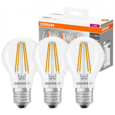 Żarówka LED /3szt./ A60 E27 6,5W=60W 806lm ciepła biel 300st Filament OSRAM (4058075819290)