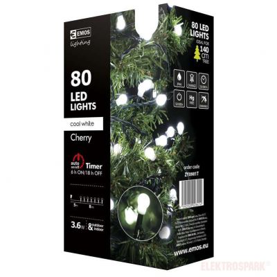 Lampki choinkowe 80 LED kulki 8m CW, timer, zimna biel WEWNĘTRZNE i ZEWNĘTRZNE EMOS (ZY0901T)