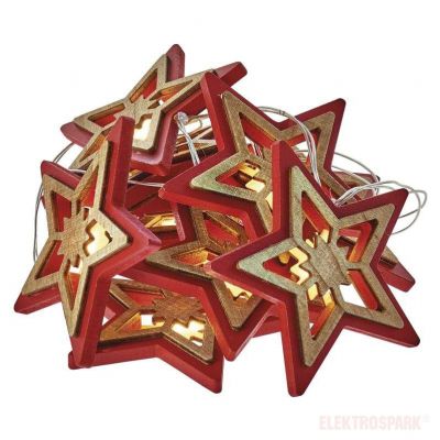 Drewniane gwiazdki 10 LED 1,35m 2, ciepła biel AA WW, timer EMOS (ZY2071)